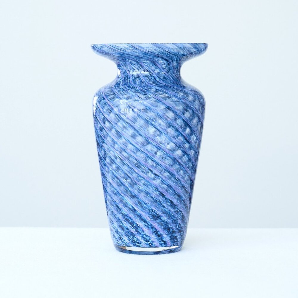 R GUY CORRIE Blue Swirl Art Glass Vase Handblown Union Street Glass California